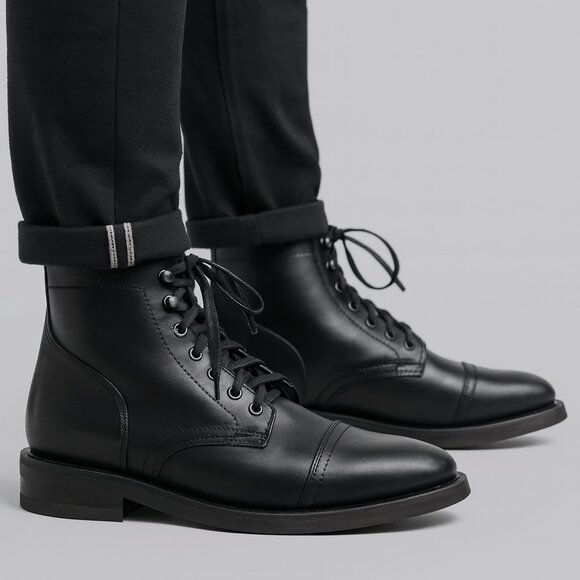 THURSDAY BOOT CO. | Men's Captain Lace-Up Classic Black Leather Boots | Sz 10 - Picture 1 of 15